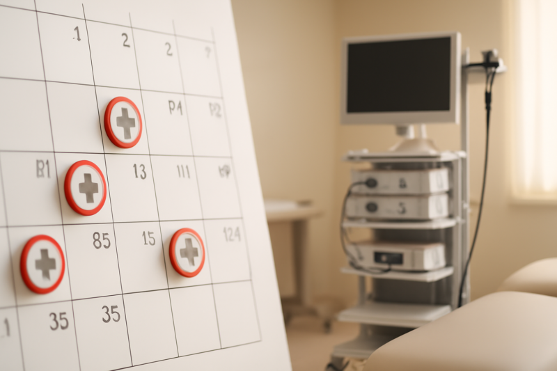 Medische kalender met herhalingsintervallen voor coloscopie in een klinische omgeving